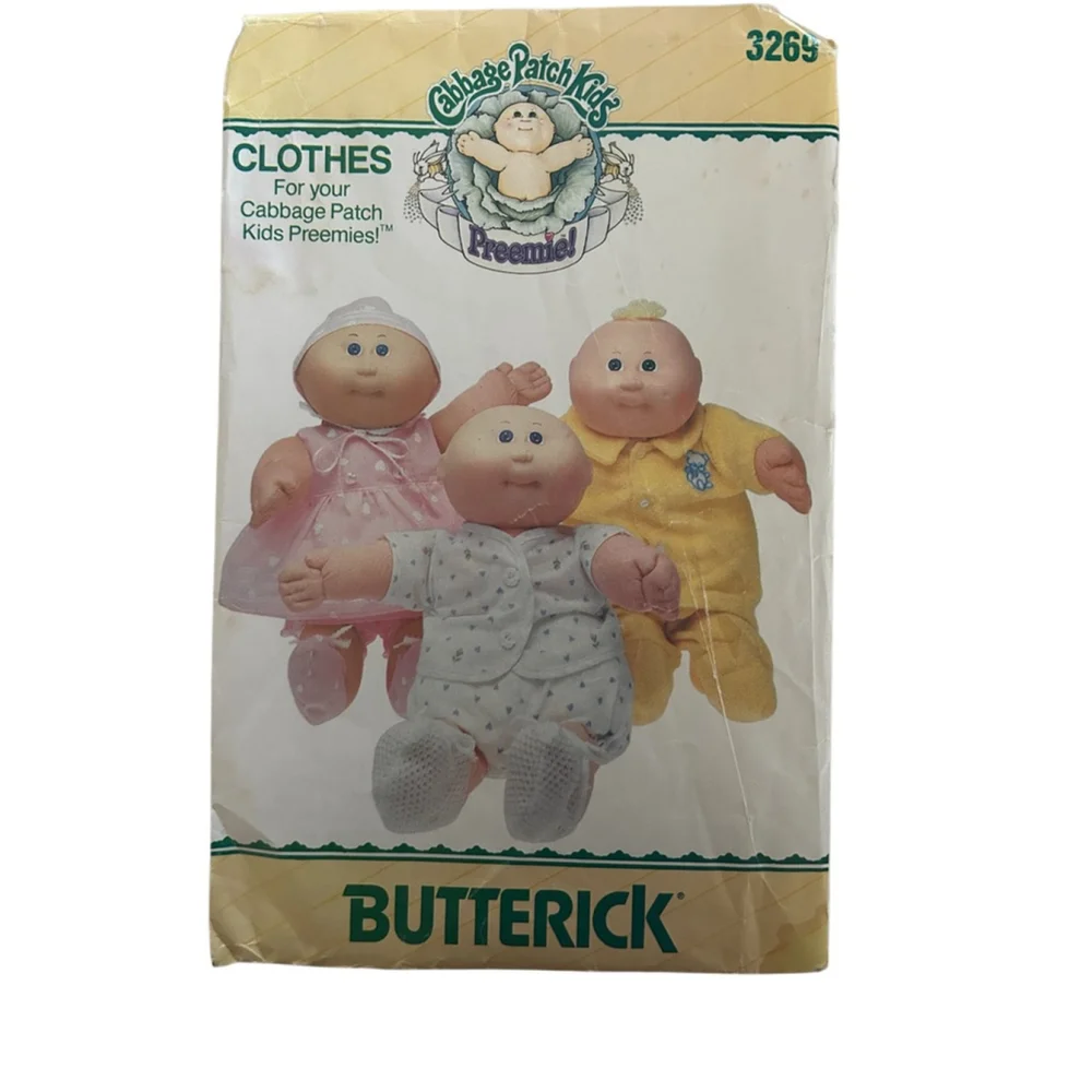 Vintage two Unisex Butterick Cabbage Patch Kids Preemie Clothes Sewing Patterns